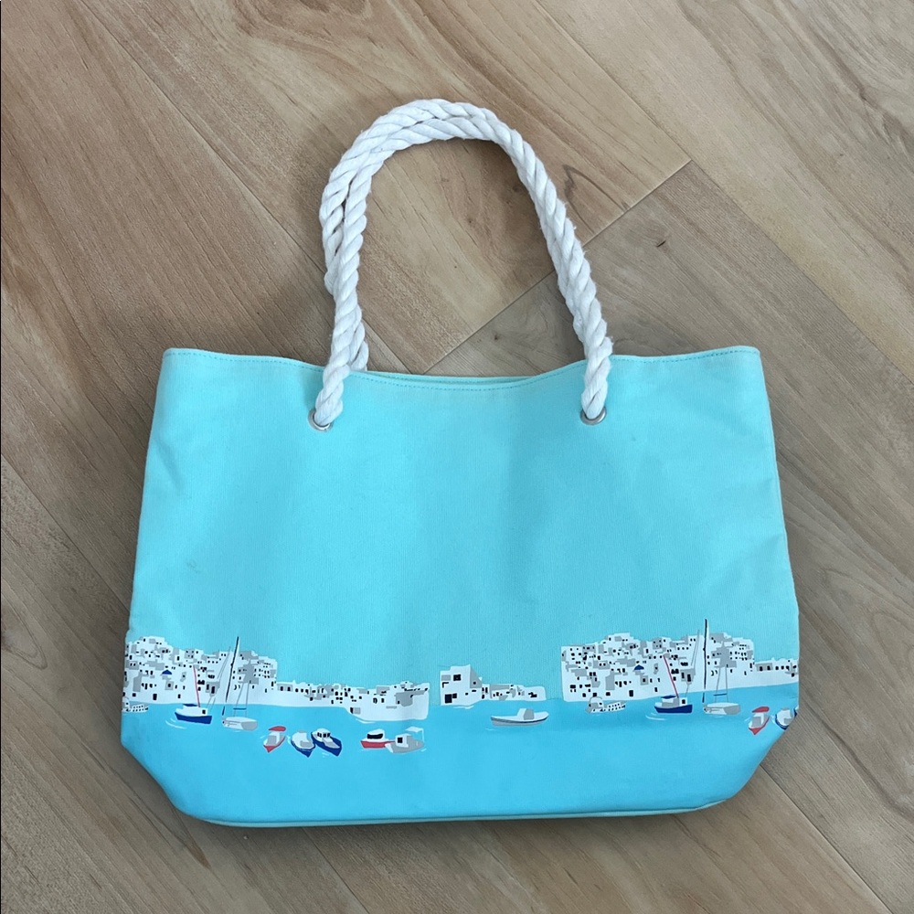 Janie and Jack Turquoise Canvas Tote with Nautical Village Print
